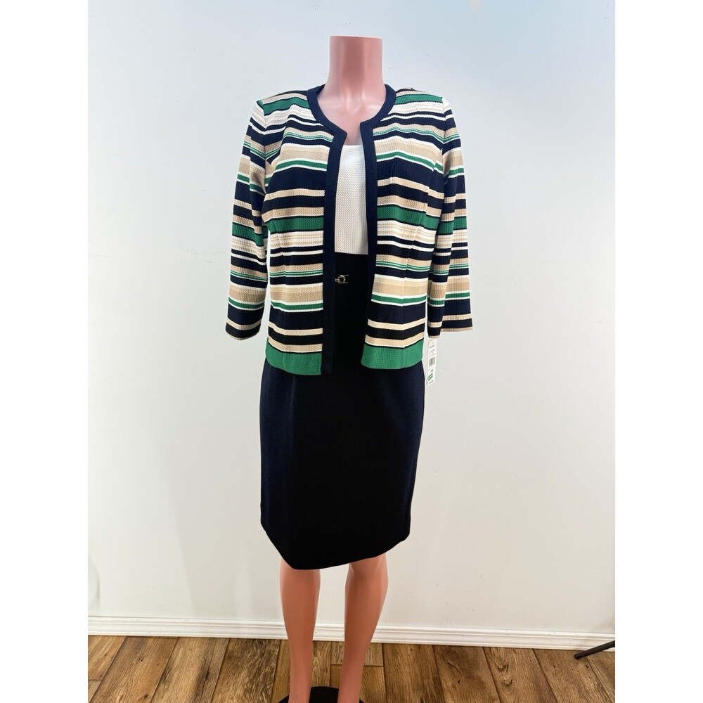 NEW Studio One New York 2PC Dress Jacket Black Green Cream Size 10 Career Set - Picture 7 of 16